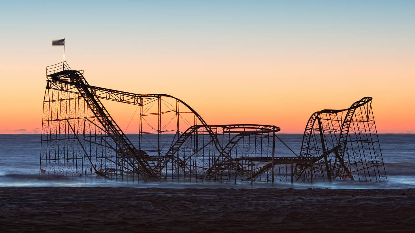 Rollercoaster sitting in the Atlantic Ocean in NJ after the Fun Town pier it was on was destroyed by Sandy's storm surge