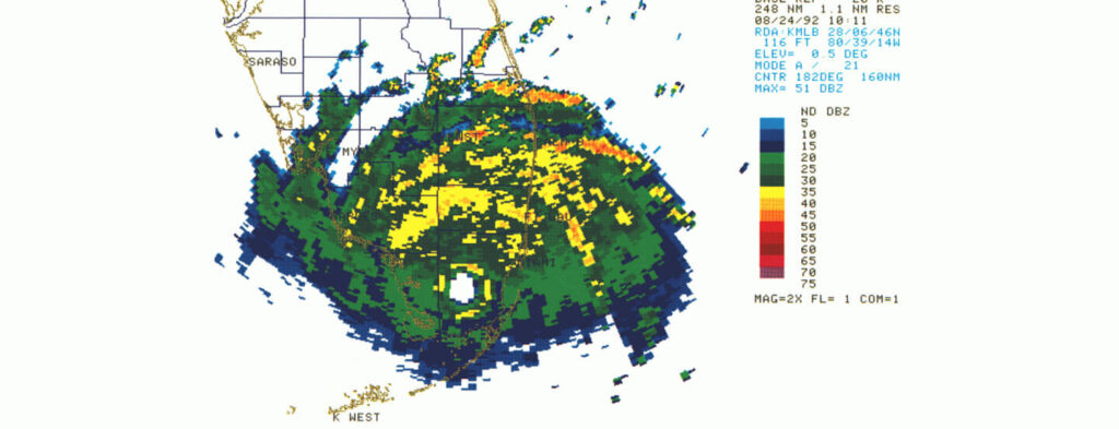 Satellite view of Hurricane Andrew in 1992