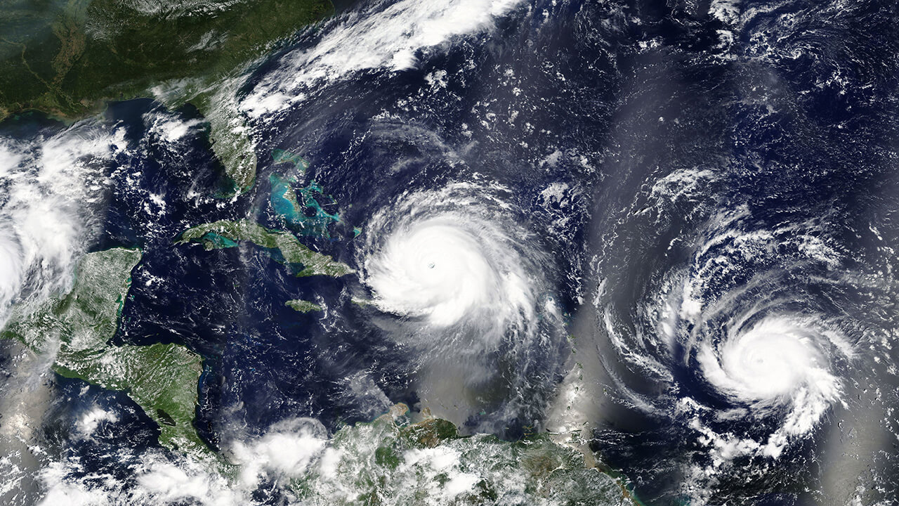 Satellite view of hurricane over Caribbean/Puerto Rico