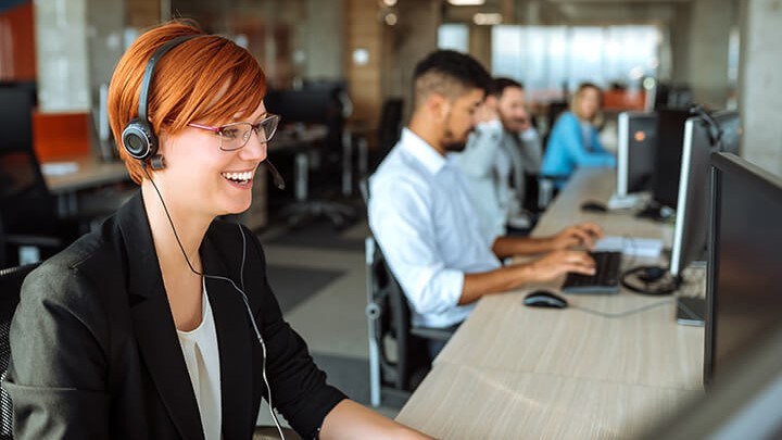 workers in call center office