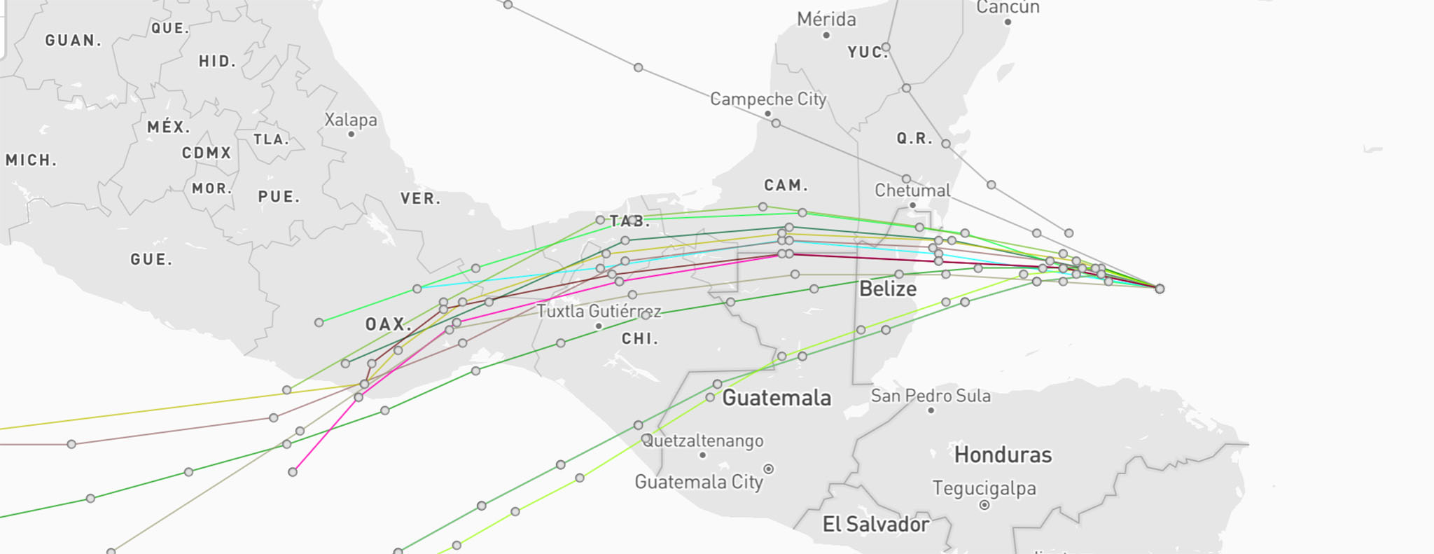 Spaghetti model of a storm